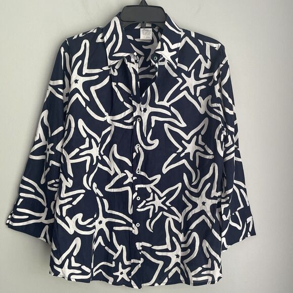Craig Taylor Women's XL Starfish Button Up Shirt VERY Lightweight Cotton Coastal - Picture 1 of 13